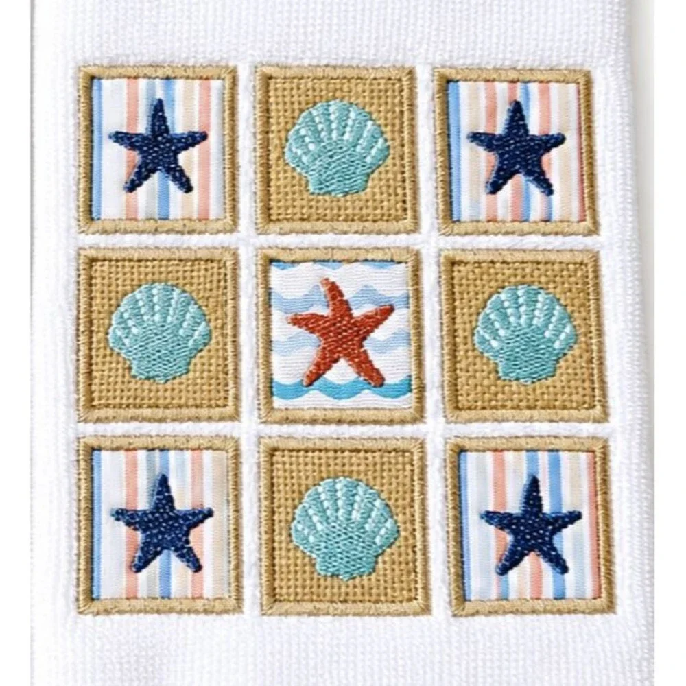 Nantucket Shells Starfish Fingertip Towels Set of 2 Embellished Embroidered
